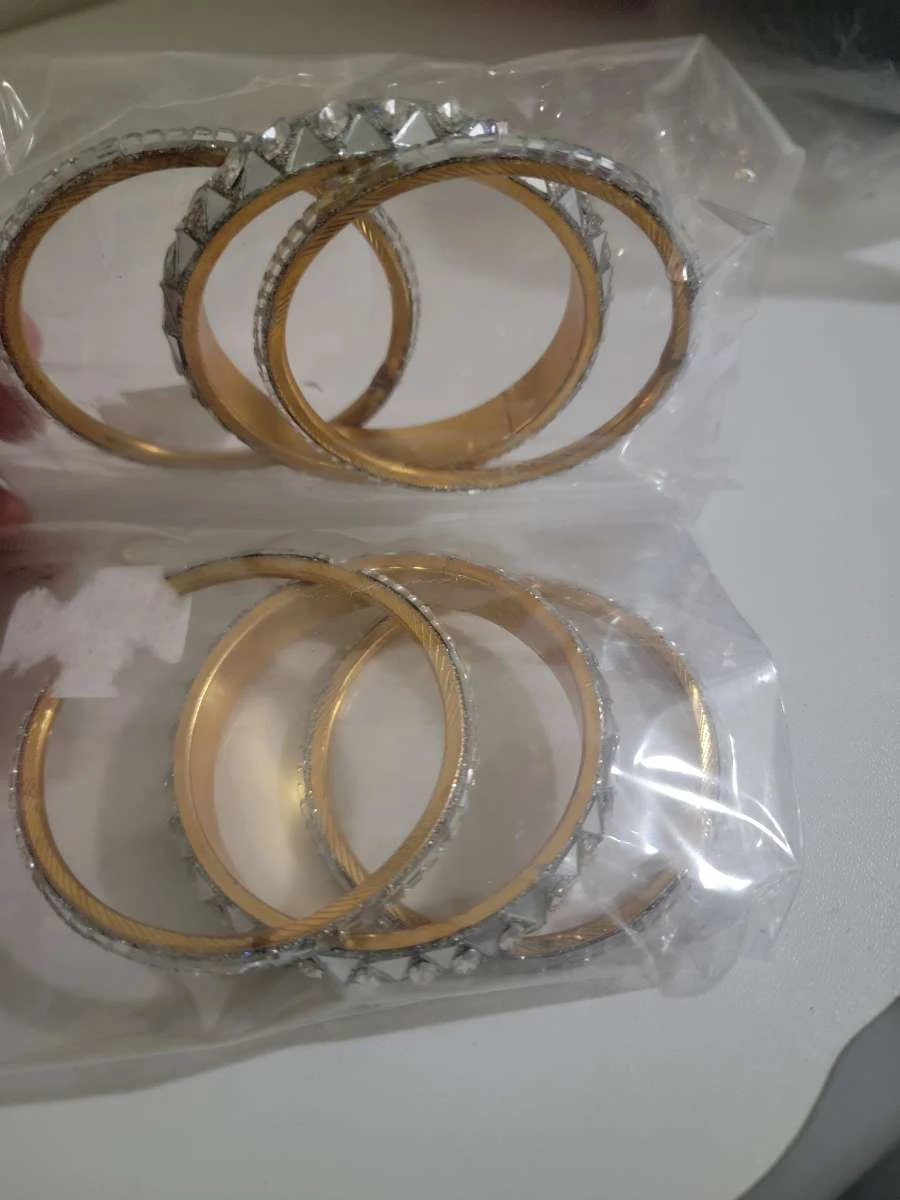 Set of 6 Gold Bangles with Rhinestone Embellishments - photo 3