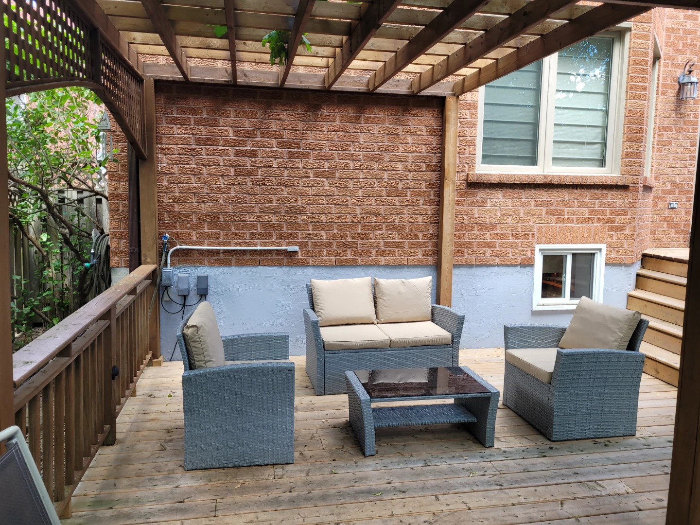Grey Wicker Patio Chair with Beige Cushion