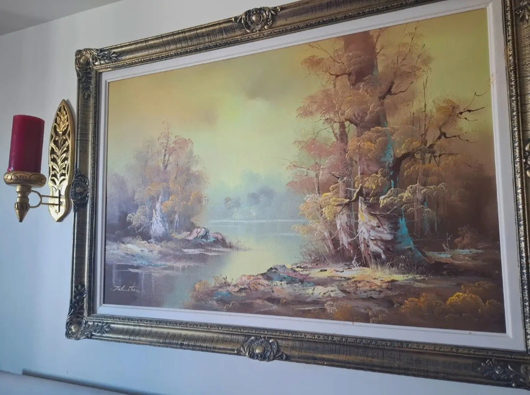 Gold Framed Painting and Matching Candle Sconces - photo 2