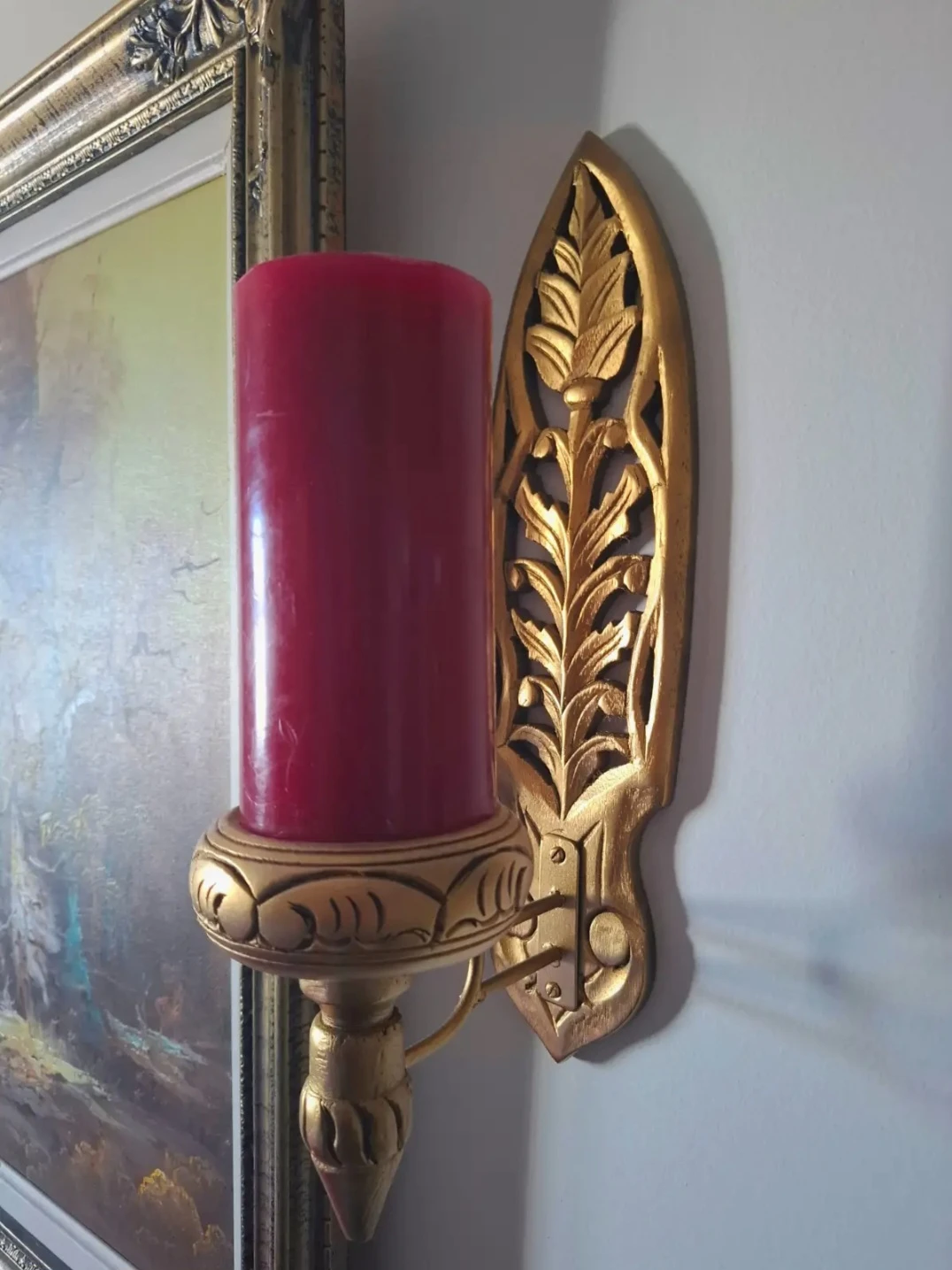 Gold Framed Painting and Matching Candle Sconces - photo 3