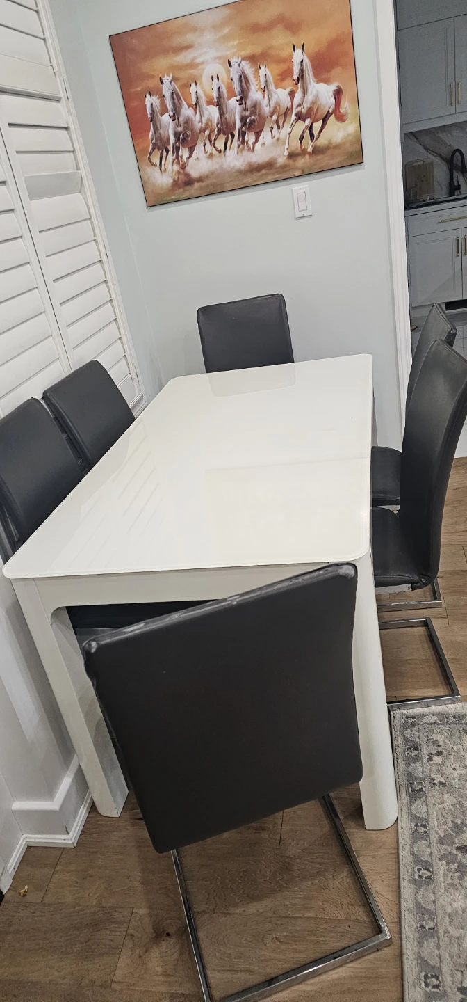 White Dining Table with 6 Black Chairs - photo 2