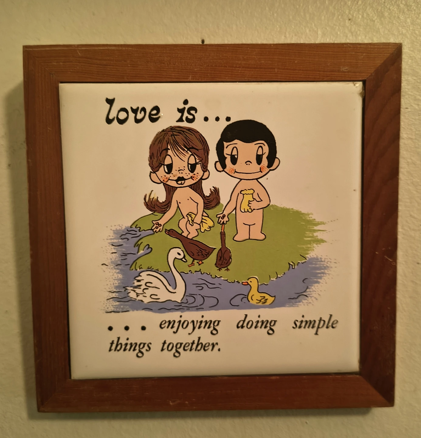 Vintage "Love Is..." Ceramic Tile in Wood Frame