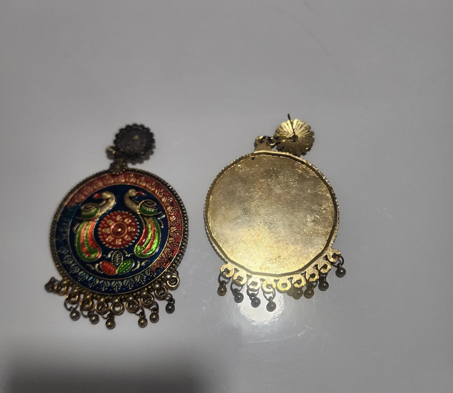 Round Peacock Design Earrings - photo 2