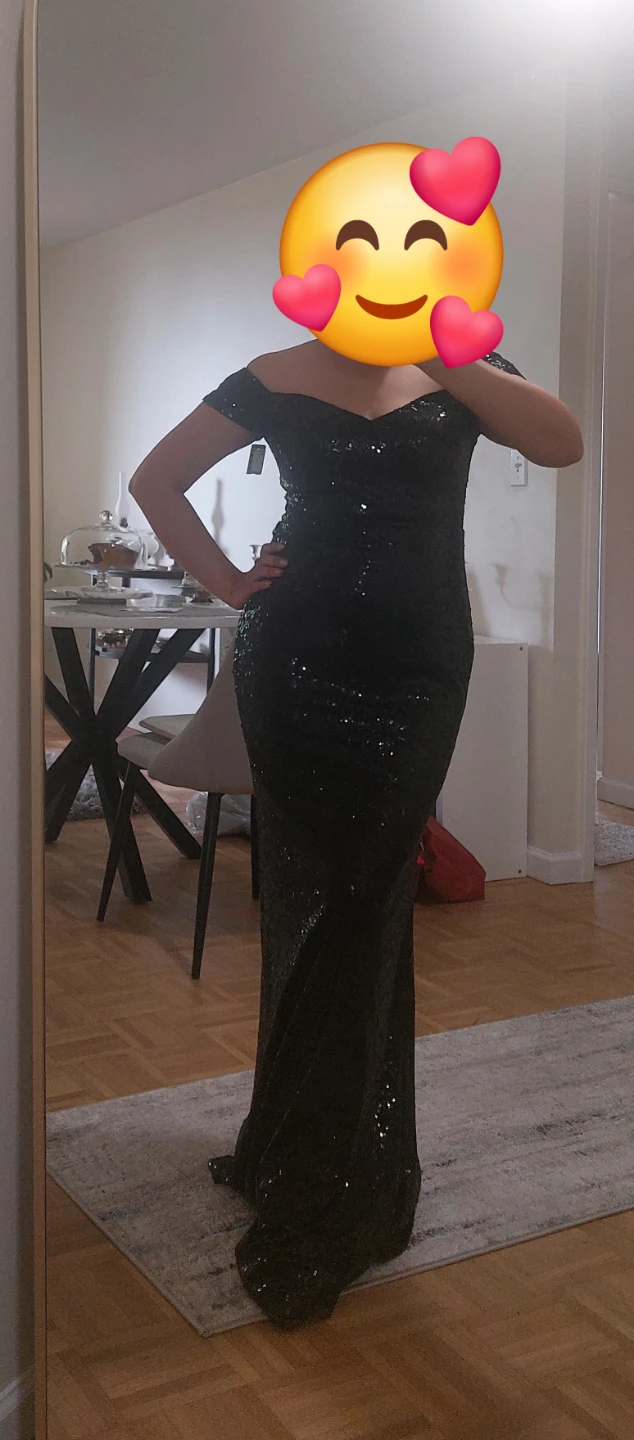 Sparkly Black Off-the-Shoulder Formal Dress