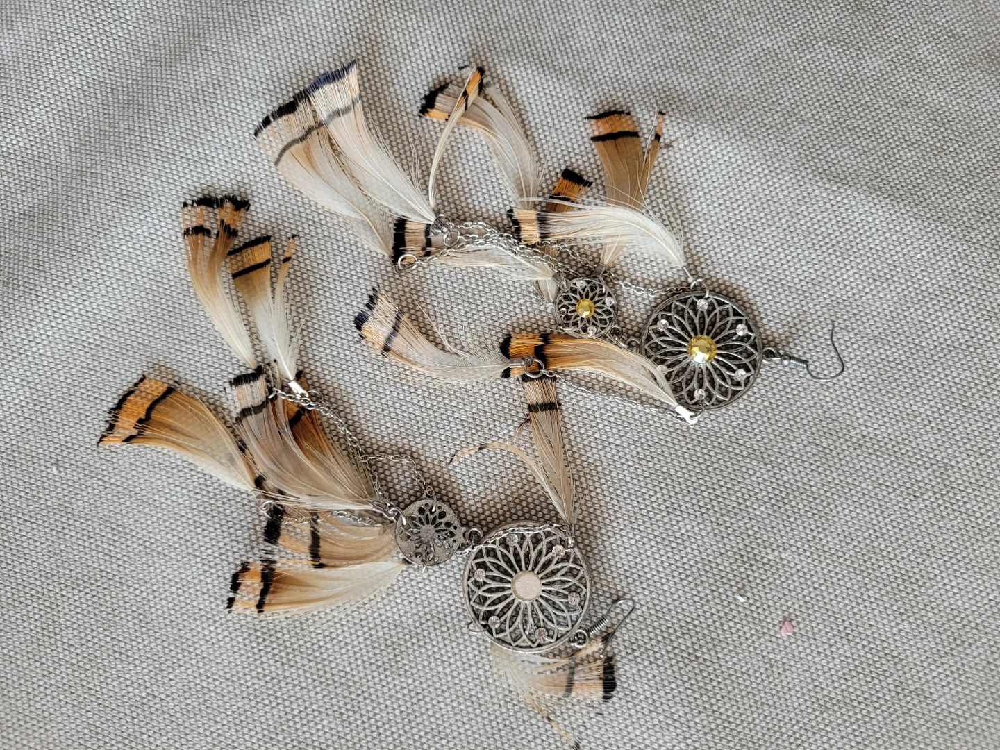 Feather Dangle Earrings with Silver Filigree - photo 2