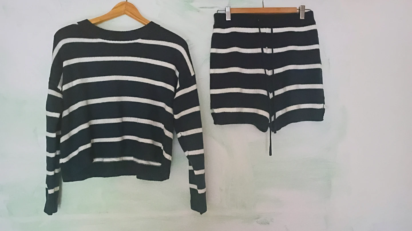 Shein Navy and White Striped Sweater and Shorts Set