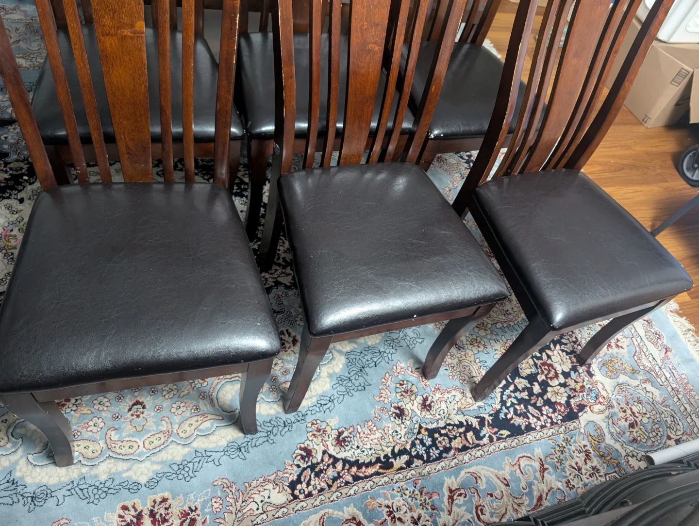 Wooden Dining Chairs with Dark Upholstery