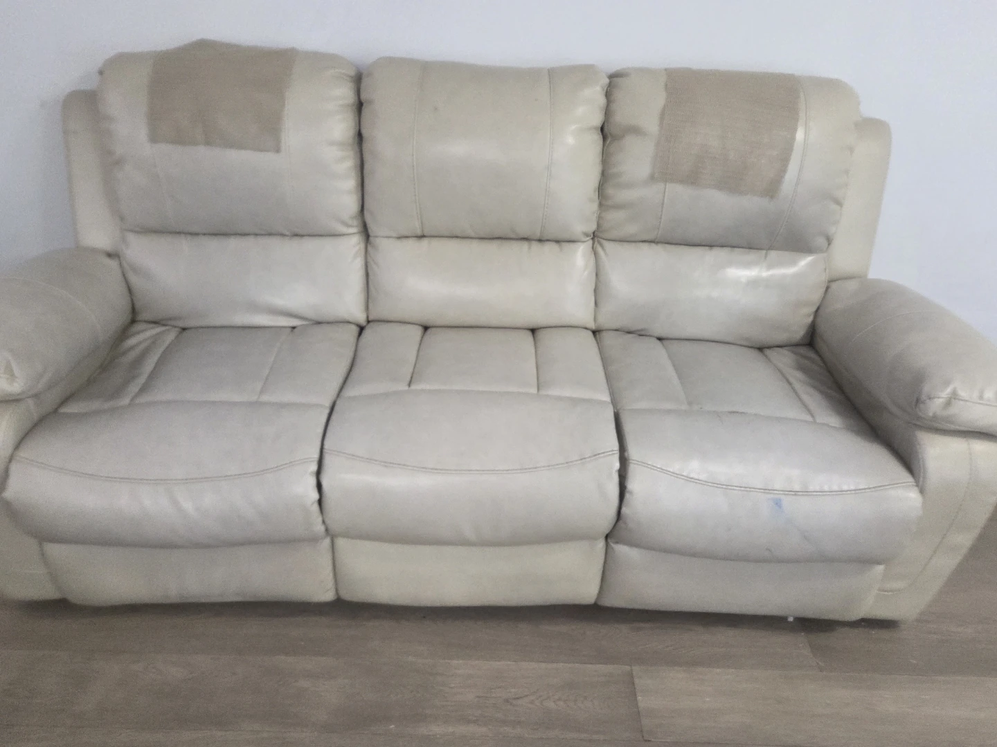 Cream Leather Loveseat Recliner -