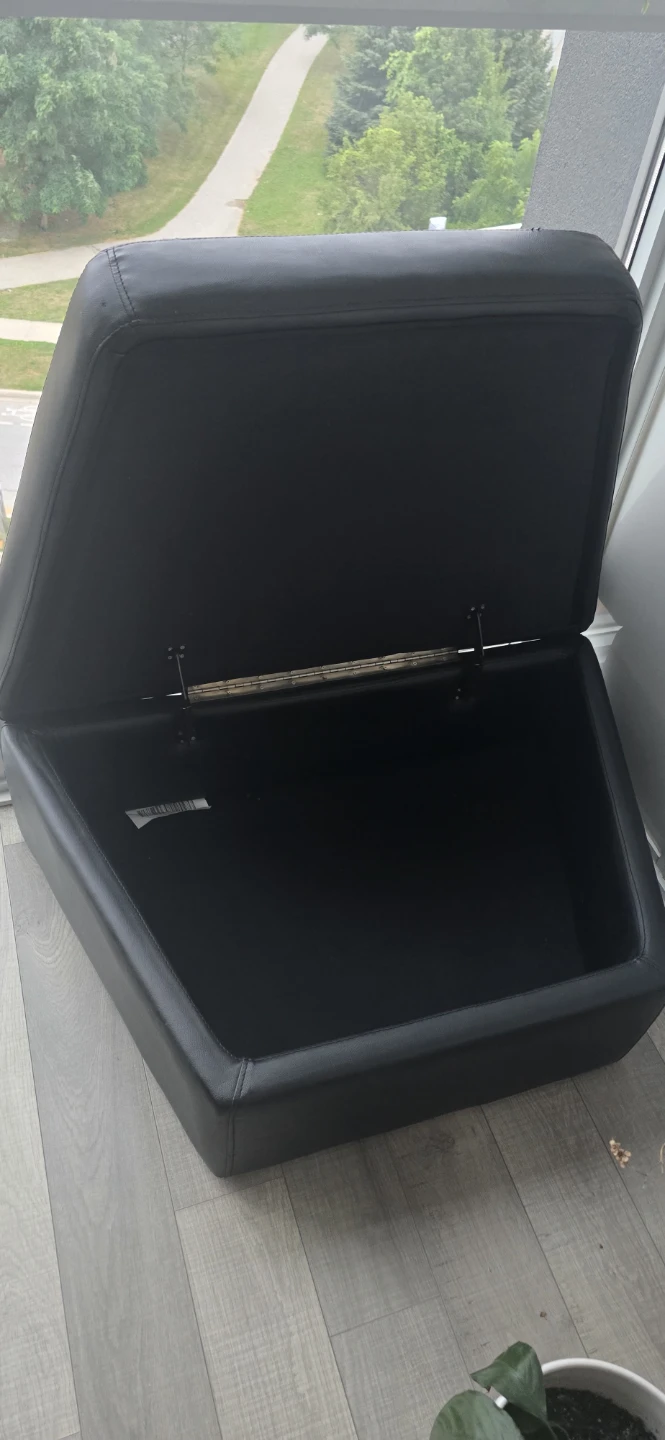 Black Faux Leather Storage Ottoman