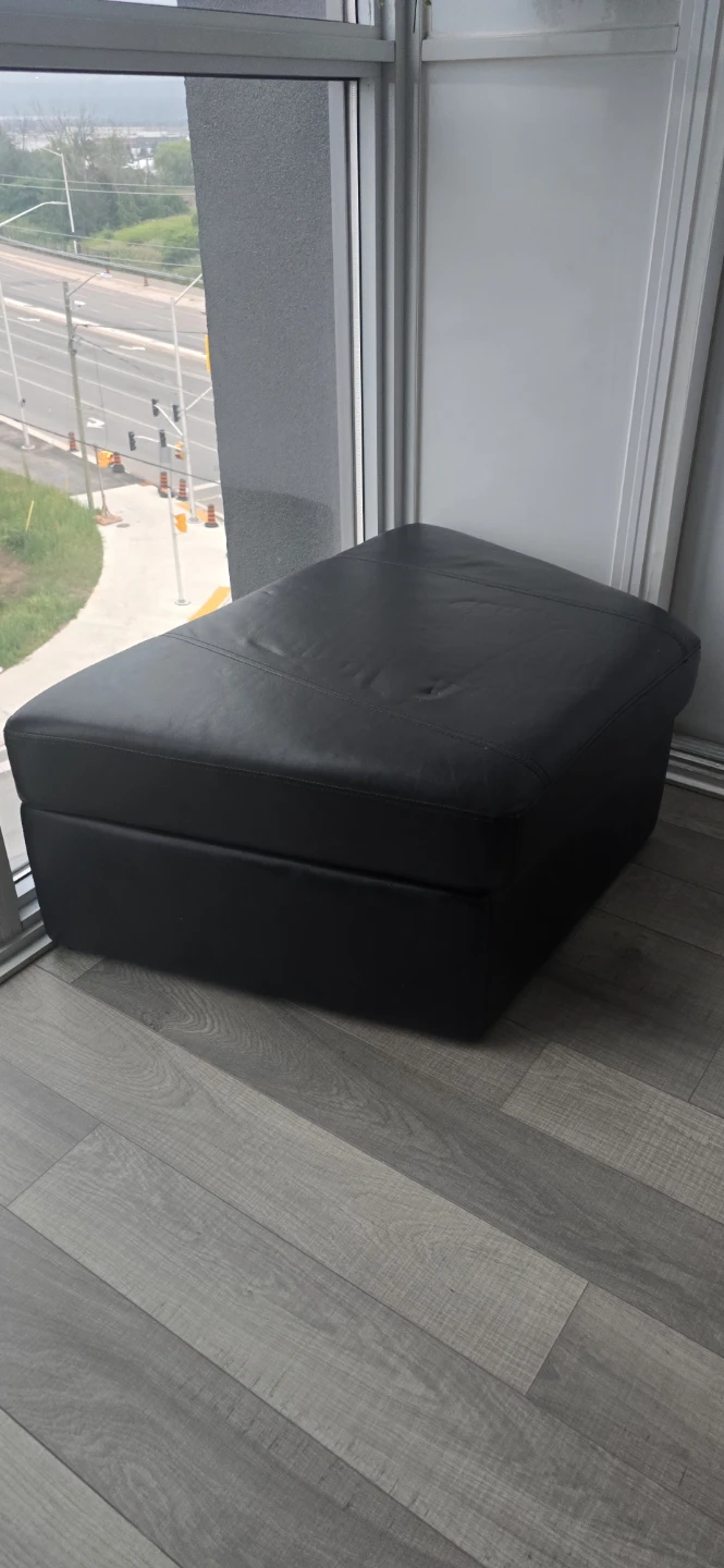 Black Faux Leather Storage Ottoman - photo 2
