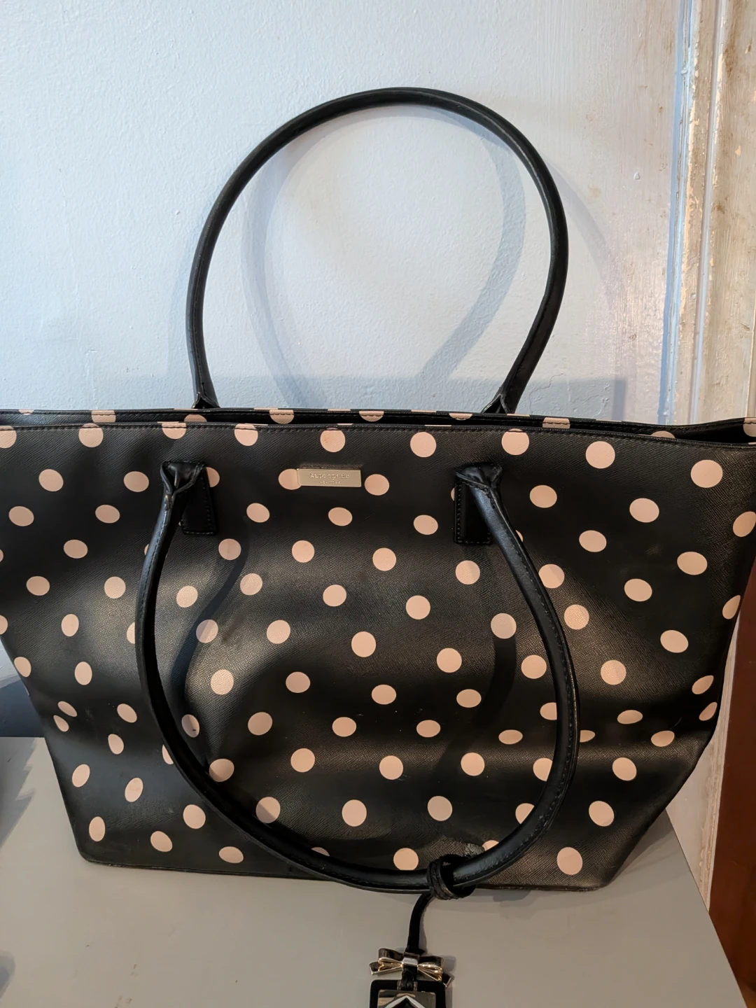 Kate Spade Tote Bag - Black with Pink Polka Dots