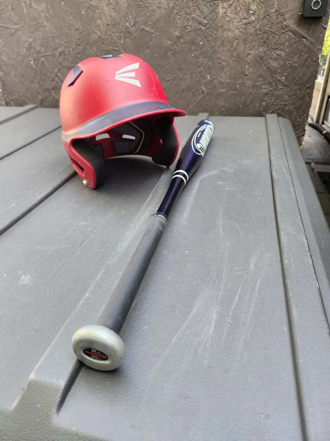 Easton Red Baseball Batting Helmet & Worth Bat