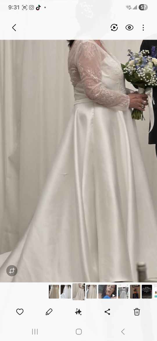 White Wedding Dress with Lace Sleeves - photo 3
