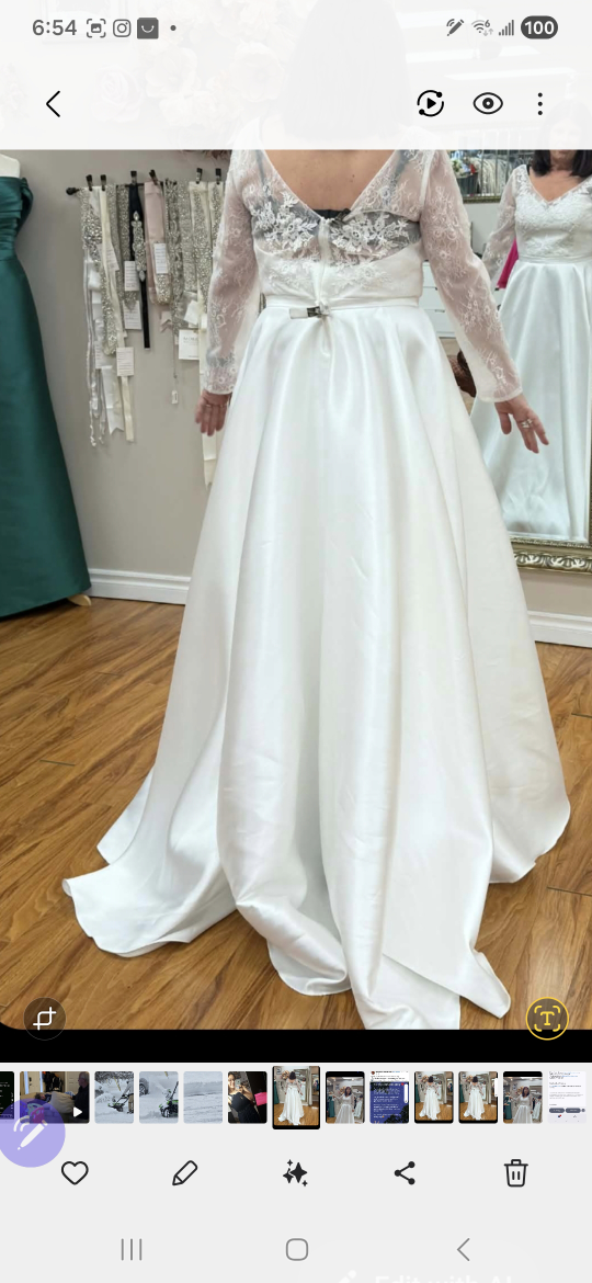 White Wedding Dress with Lace Sleeves - photo 5