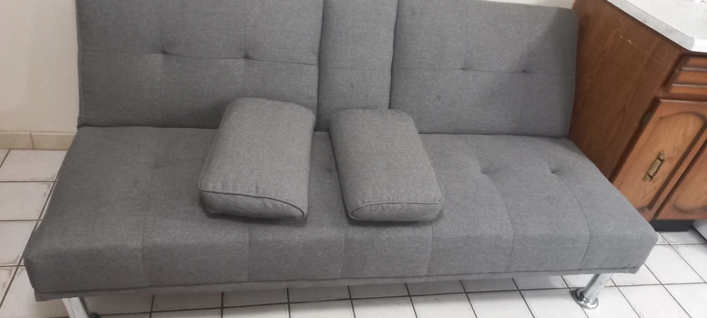 Grey Futon Sofa with Cup Holders