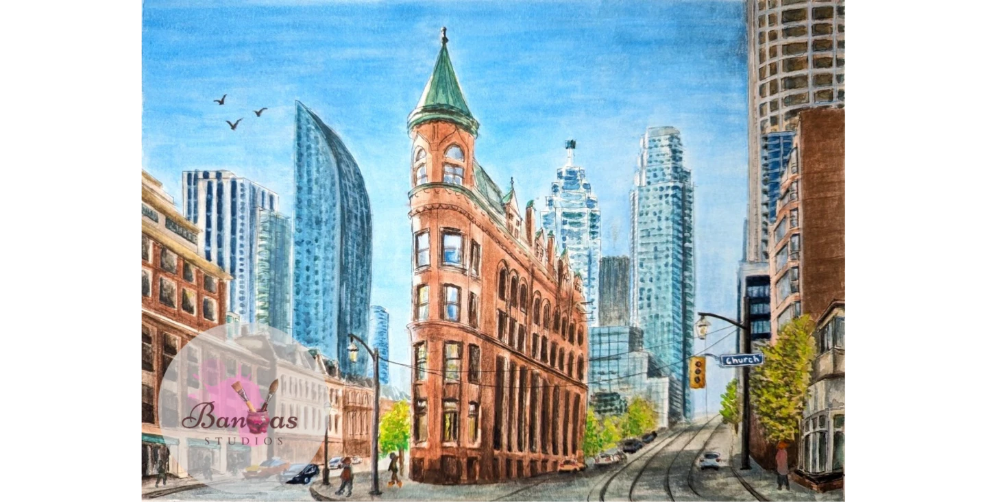 Watercolor Painting | Toronto's Gooderham | Framed 11x14in - photo 2
