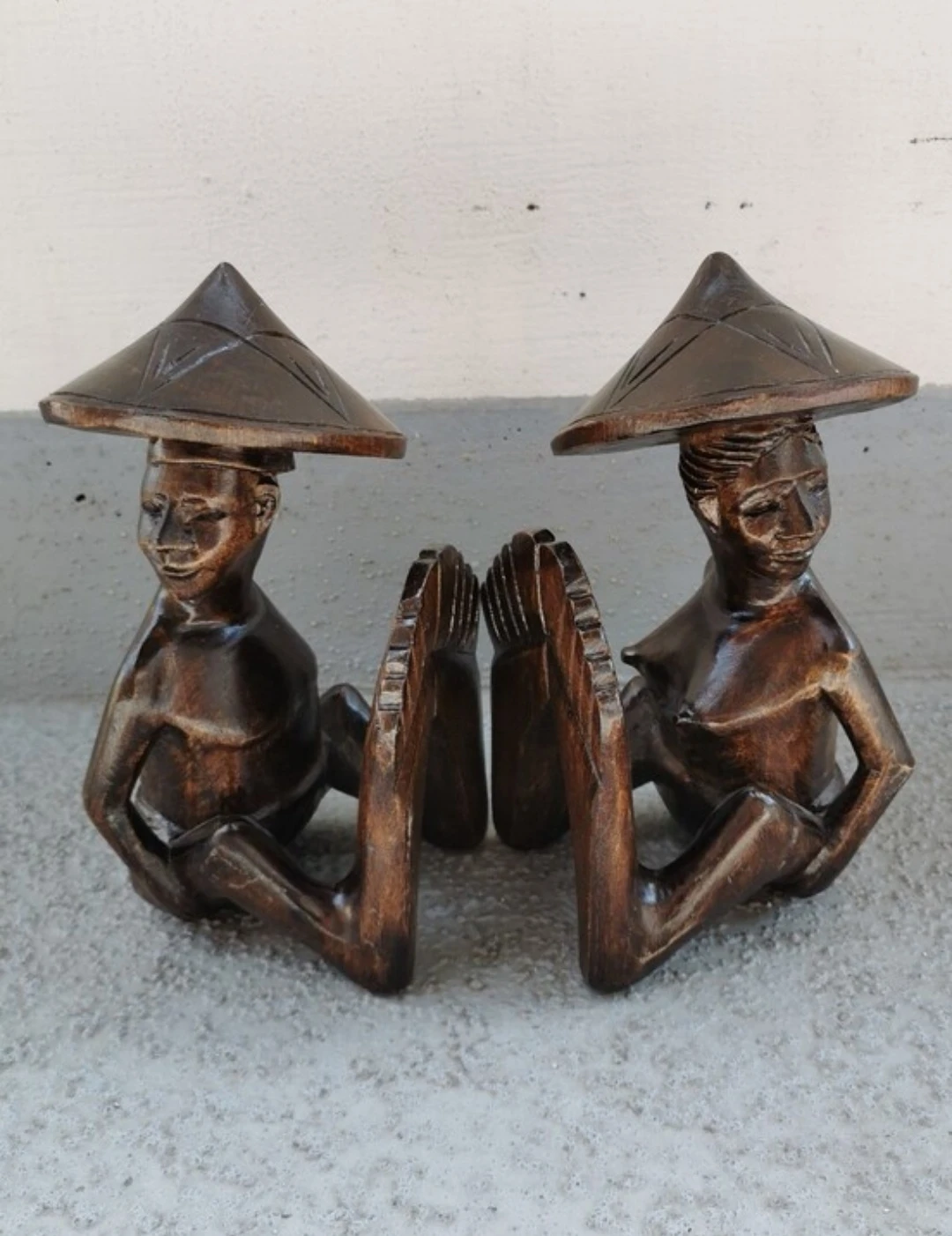 Vintage Hand Carved Wooden Figural Bookends Folk Art - photo 3