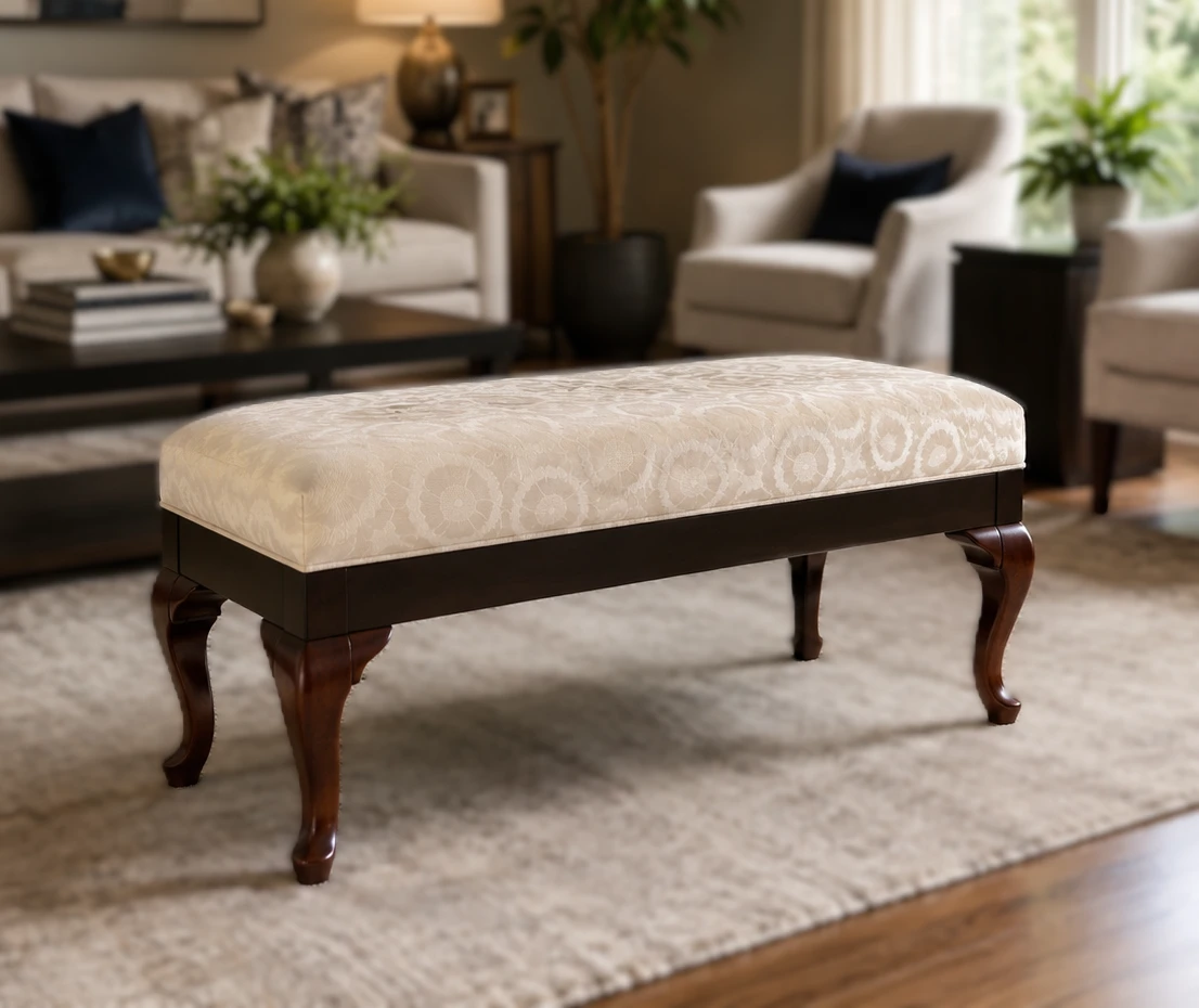 Upholstered Bench with Cabriole Legs