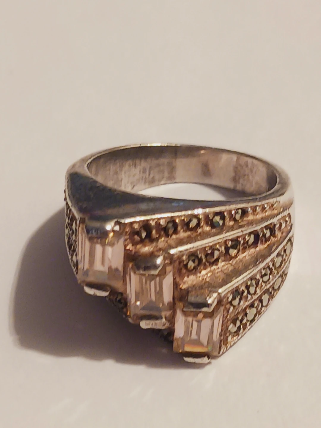 Sterling Silver 925  Ring with Marcasite and Square Cut Stones - photo 2