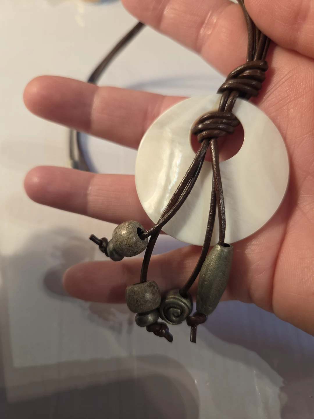 Boho Leather Necklace with Shell Pendant - photo 3