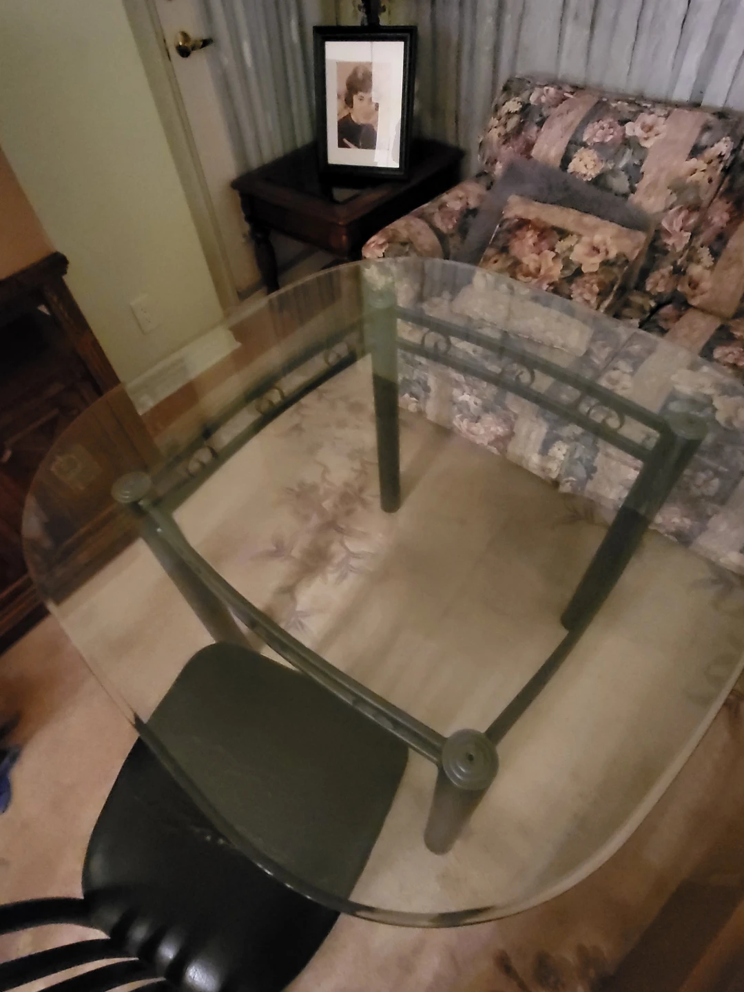 Glass Oval Coffee Table with Metal Frame