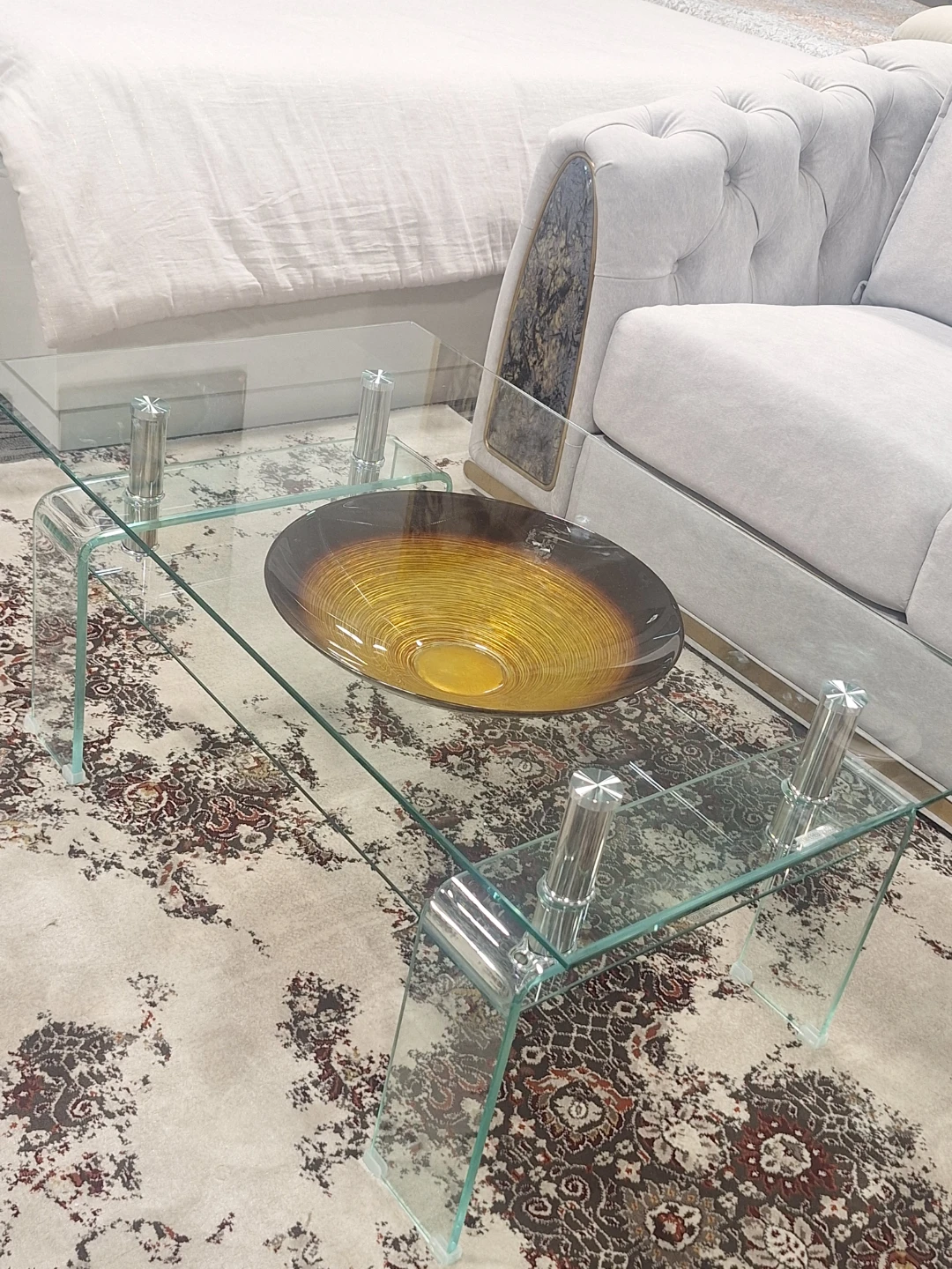 Glass Coffee Table with Decorative Bowl