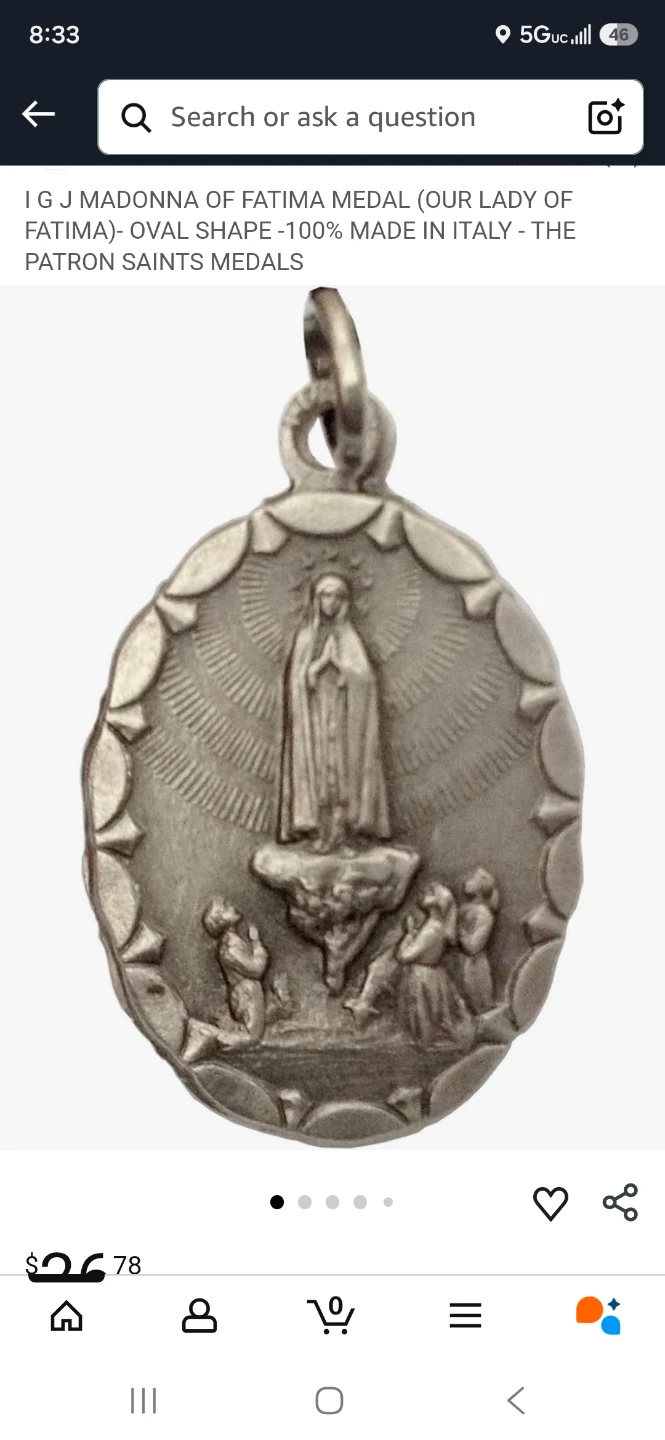 I G J Madonna of Fatima Oval Medal - Made in Italy