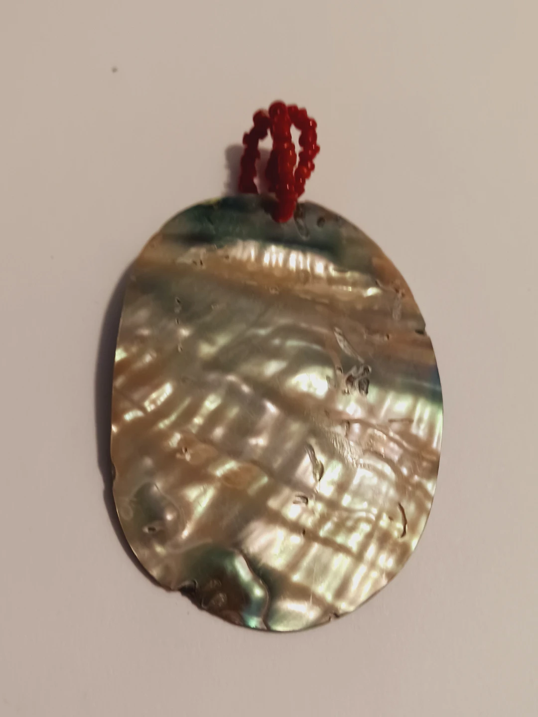 Italian Iridescent Shell Pendant with Red Coral  Bail - photo 3