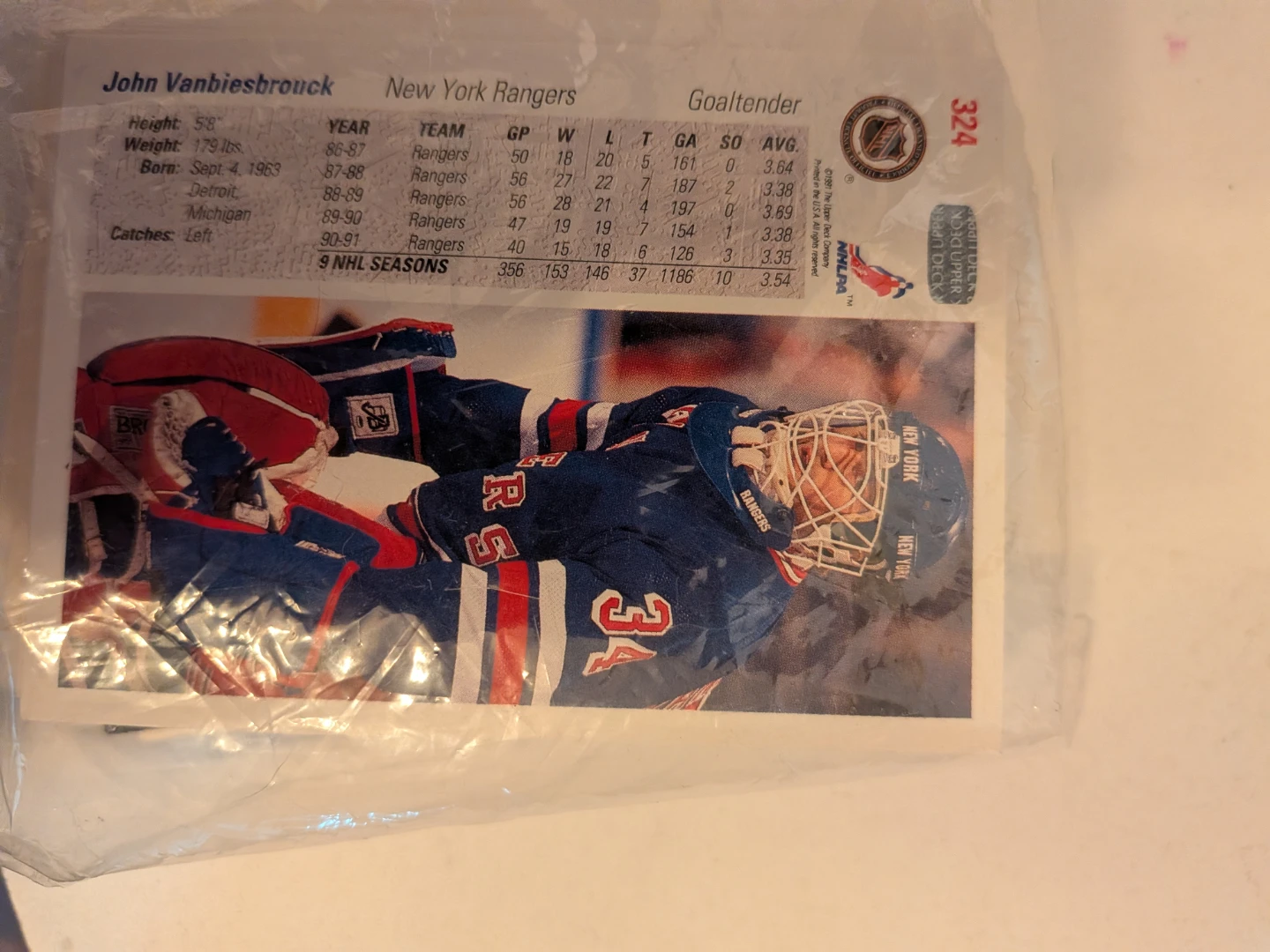 John Vanbiesbrouck New York Rangers Goaltender Hockey Card
