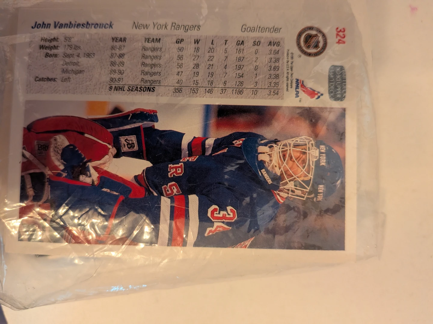 John Vanbiesbrouck New York Rangers Goaltender Hockey Card - photo 2