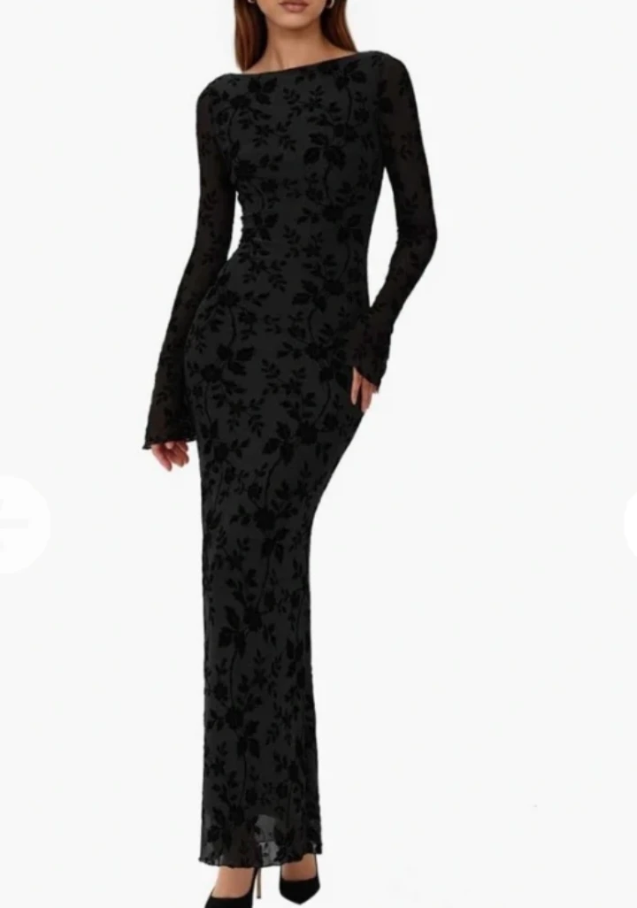 Black Floral Print Maxi Dress- M