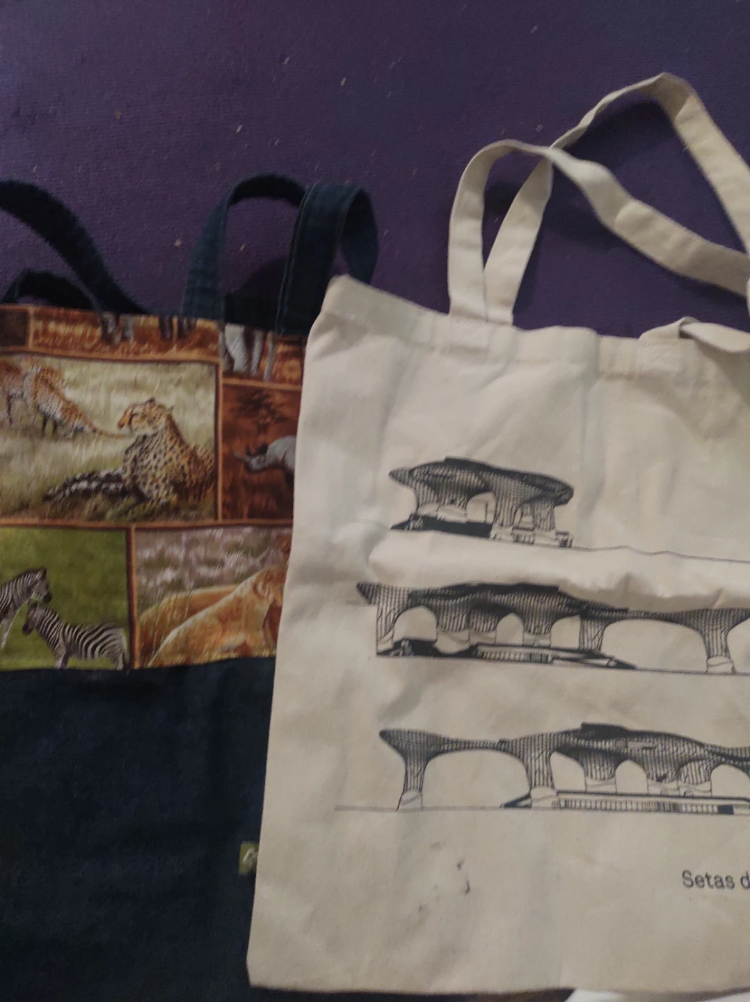 Tote Bags - Animal Print & Architectural Sketch