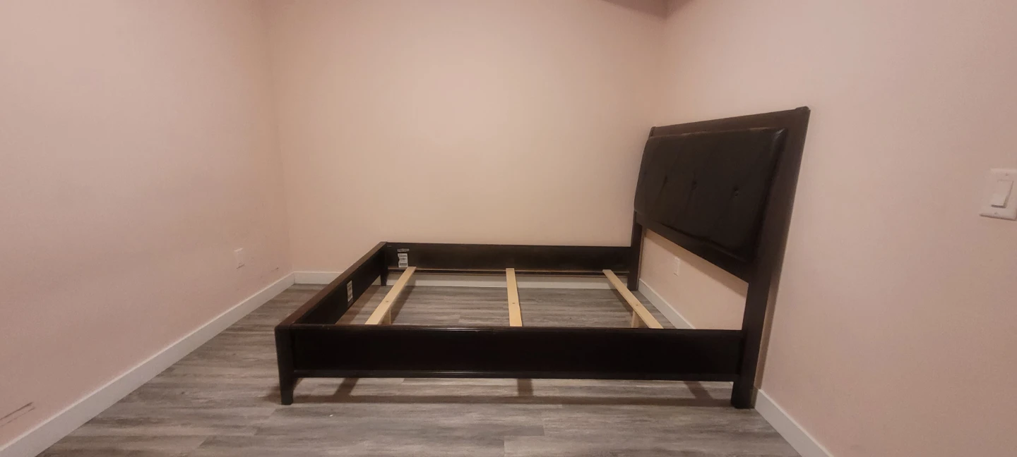 Dark Brown Tufted Headboard Queen  Bed Frame