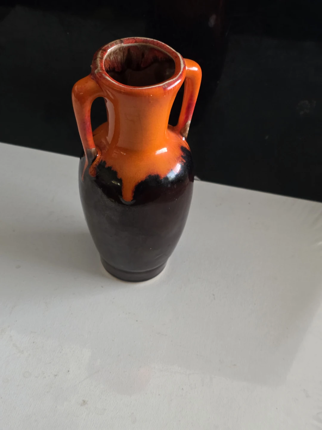 Orange and Brown Drip Glaze Ceramic Vase