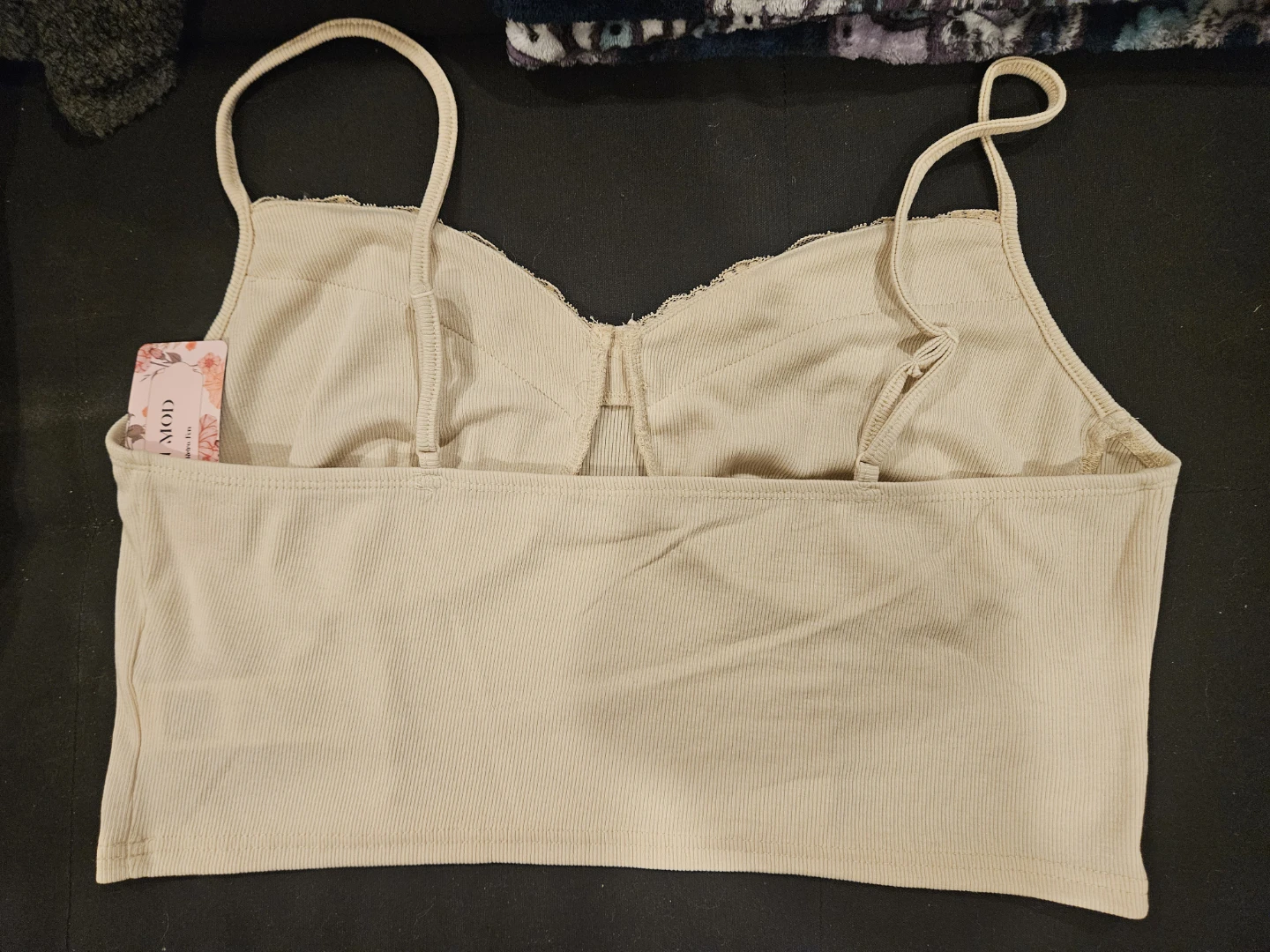 SHEIN CURVE Beige Ribbed Lace Trim Top - photo 4