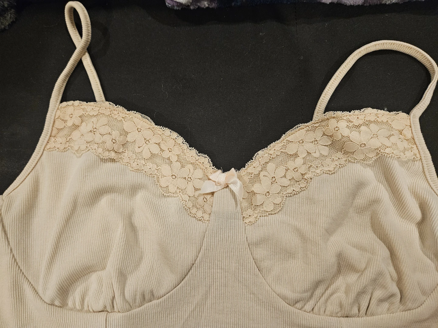SHEIN CURVE Beige Ribbed Lace Trim Top - photo 5