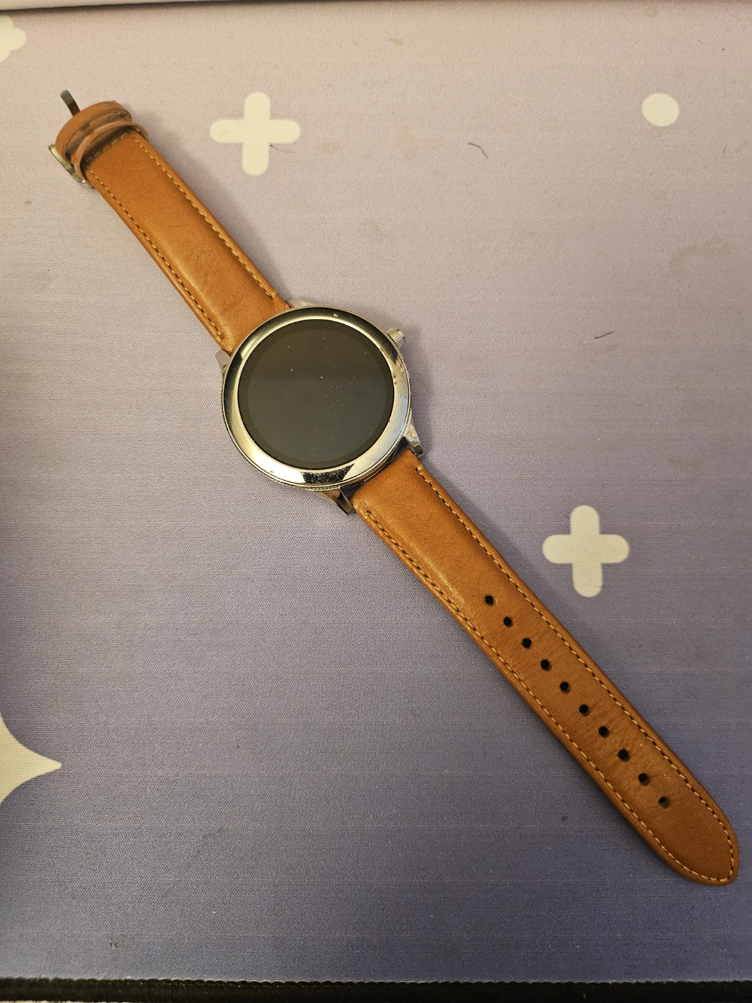 Smartwatch with brown leather strap