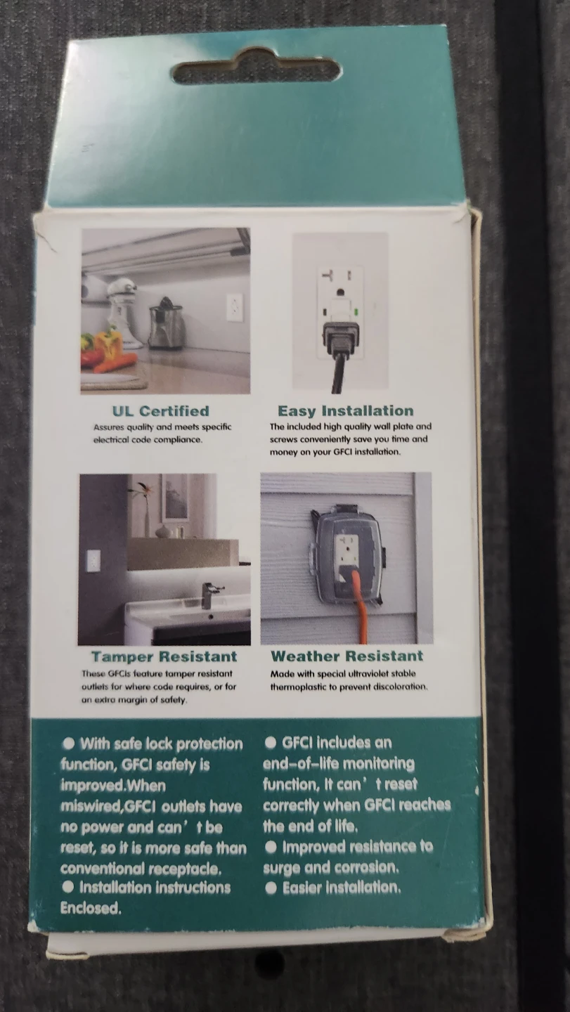 GFCI Outlet Receptacle - 20 Amp, White, UL Certified - photo 3