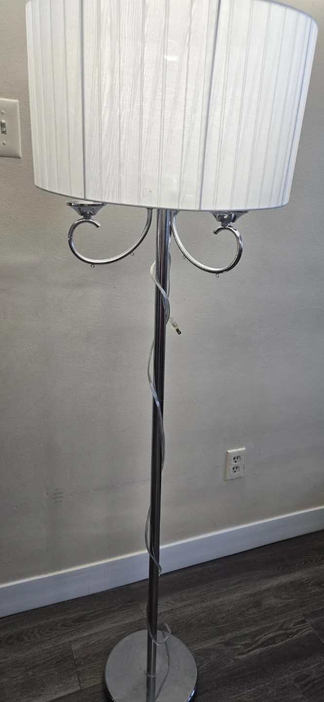 Chrome Floor Lamp with White Pleated Shade