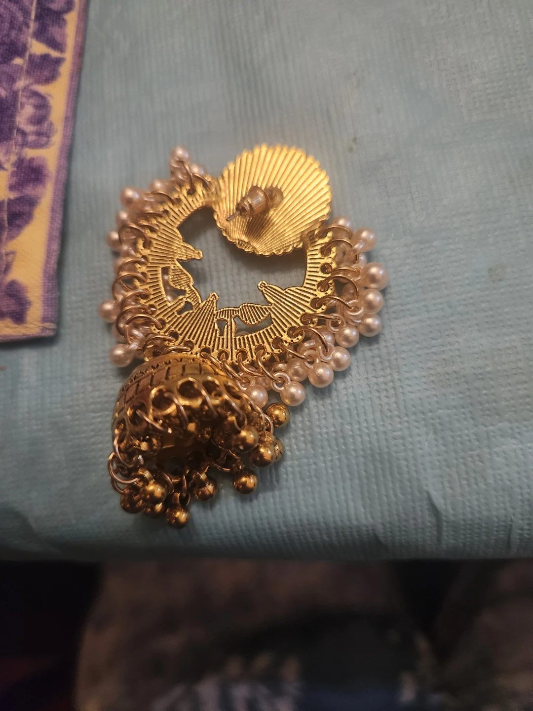 Gold Jhumka Earrings with Pearls - photo 2