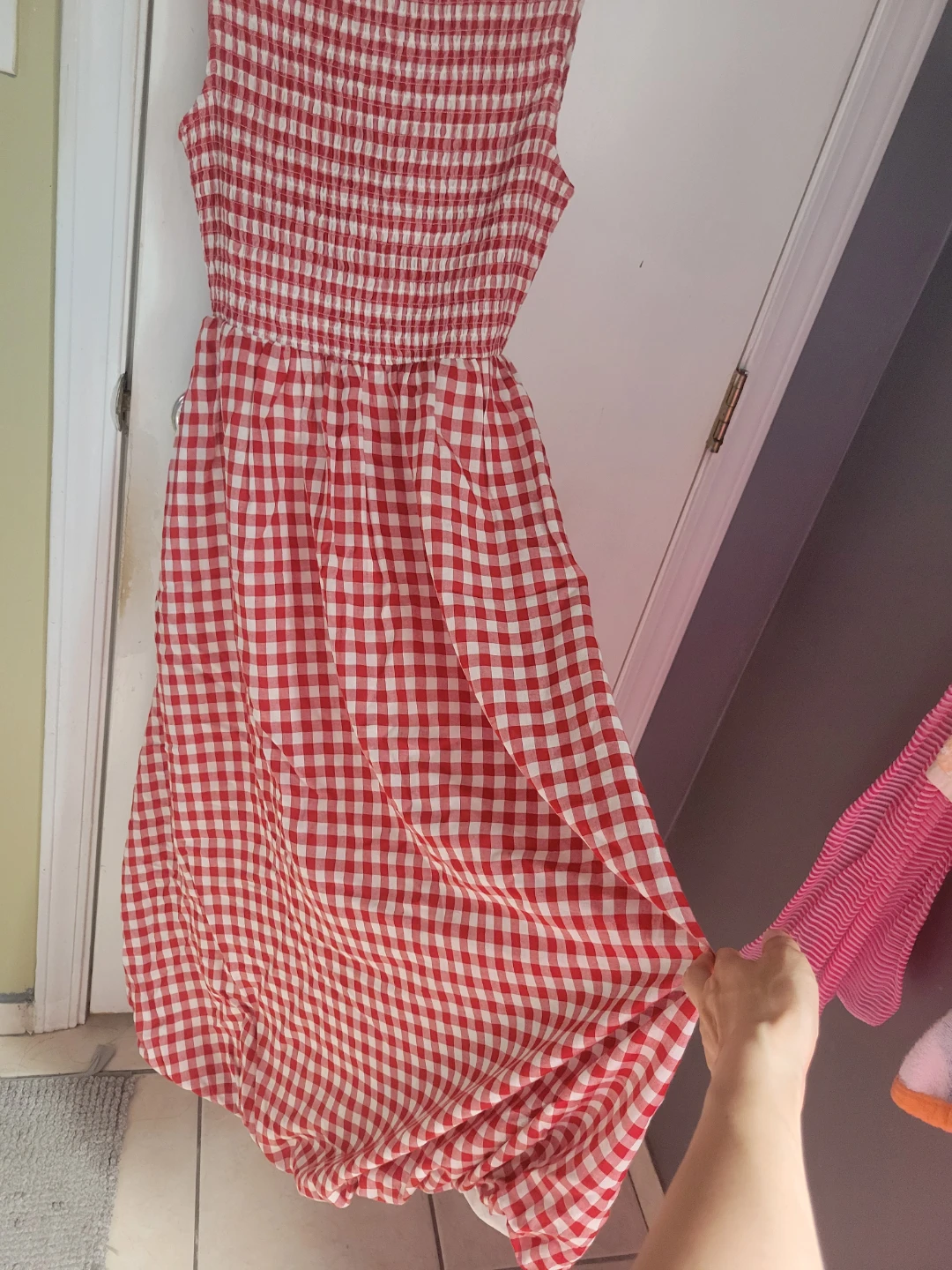 Red Gingham Smocked Midi Dress - photo 2