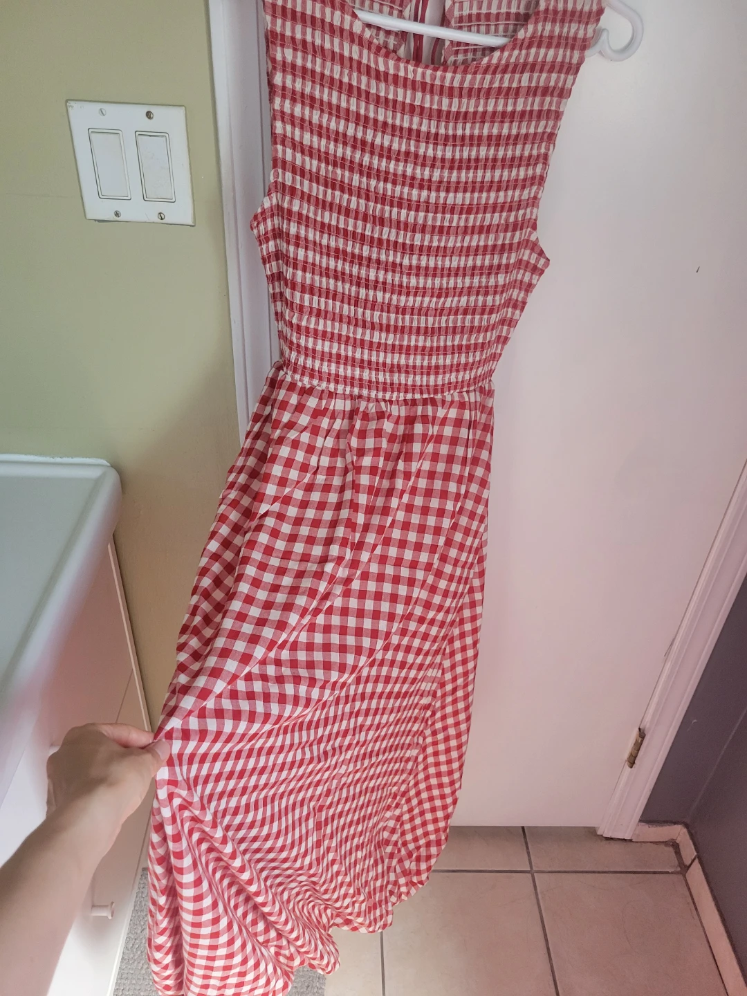 Red Gingham Smocked Midi Dress - photo 3
