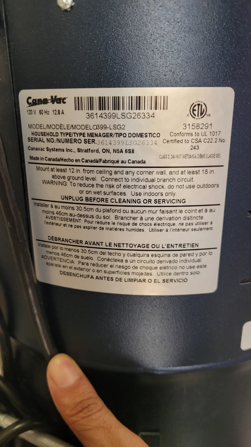 Cana-Vac Central Vacuum System LS - photo 3