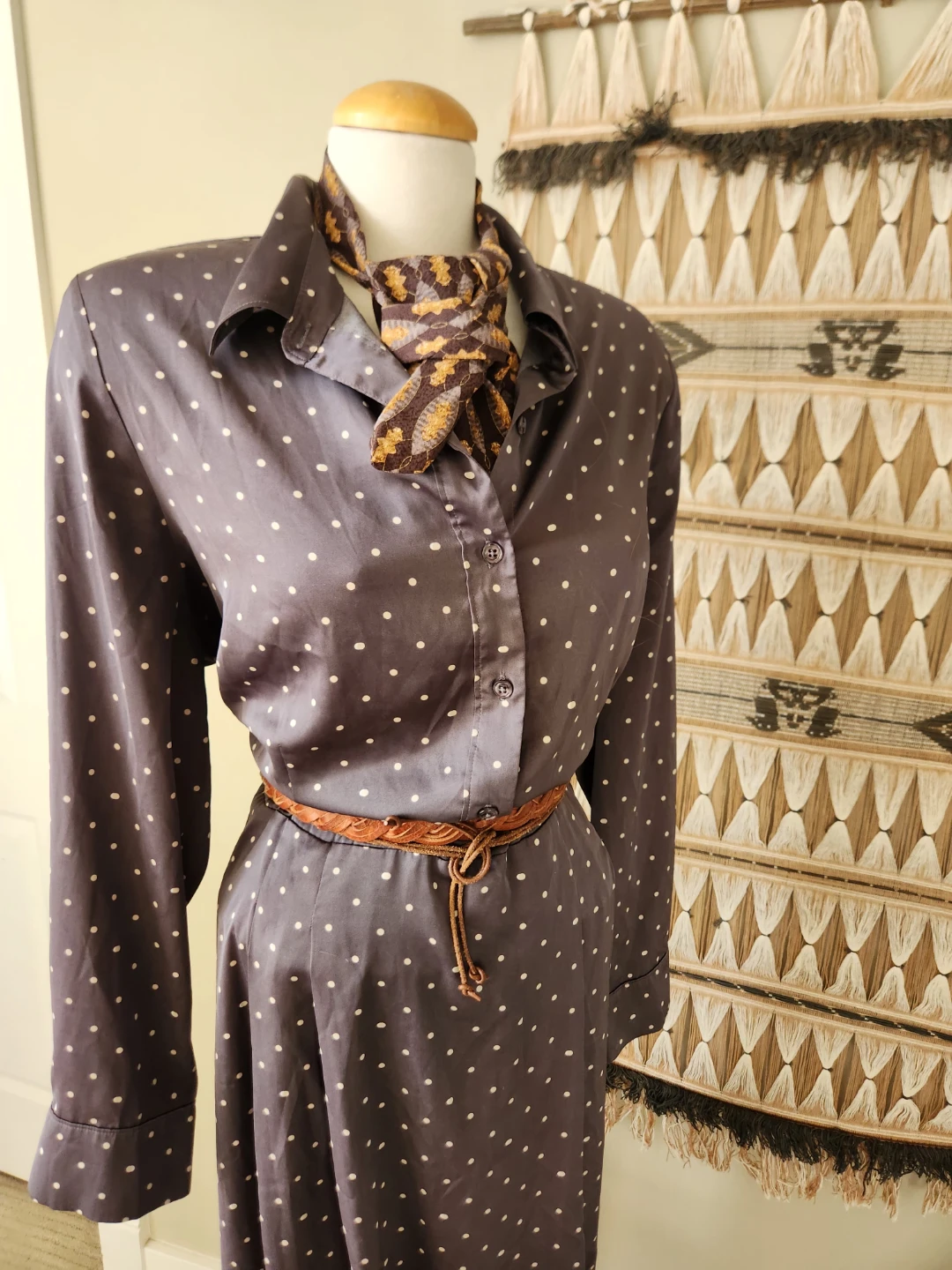 Polka Dot Button-Up Midi shirt Dress - photo 2
