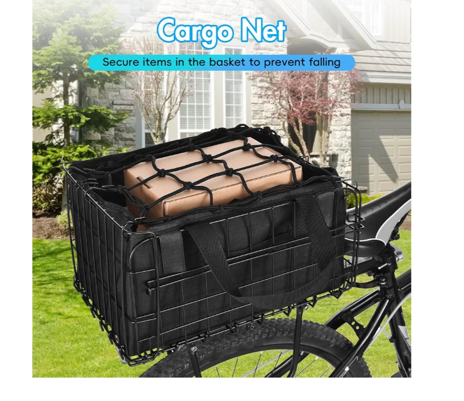 Foldable Bike Cargo Basket with Rainproof Cover and Cargo Net - photo 2