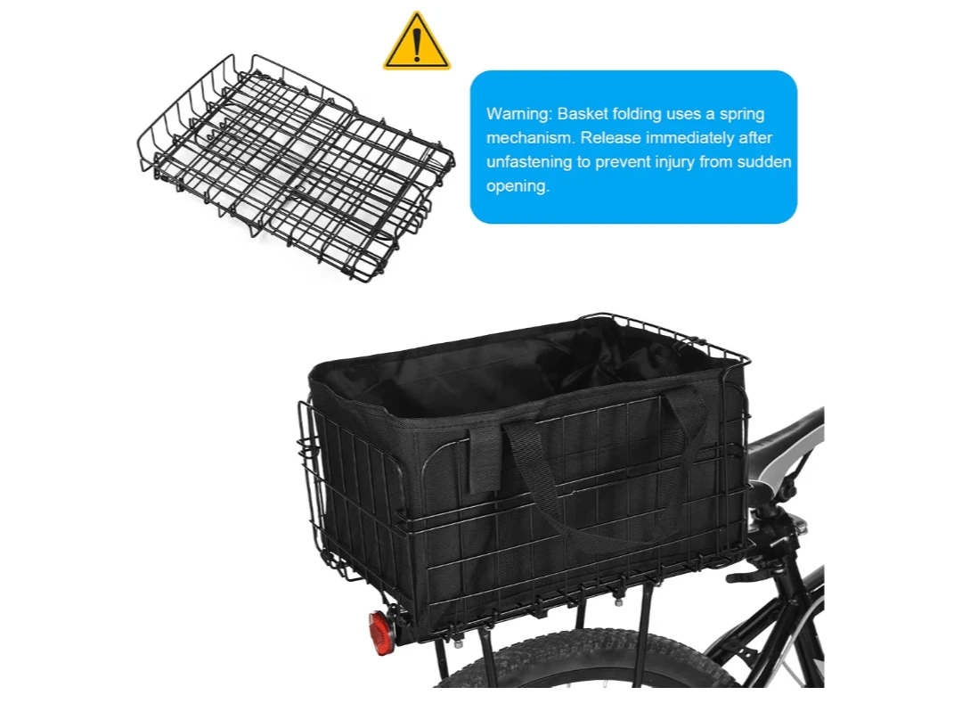 Foldable Bike Cargo Basket with Rainproof Cover and Cargo Net - photo 5