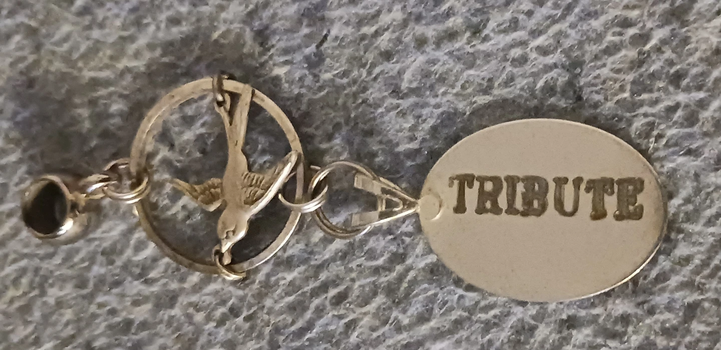 Silver Tone Necklace Pendant with Bird and "Tribute" Charm