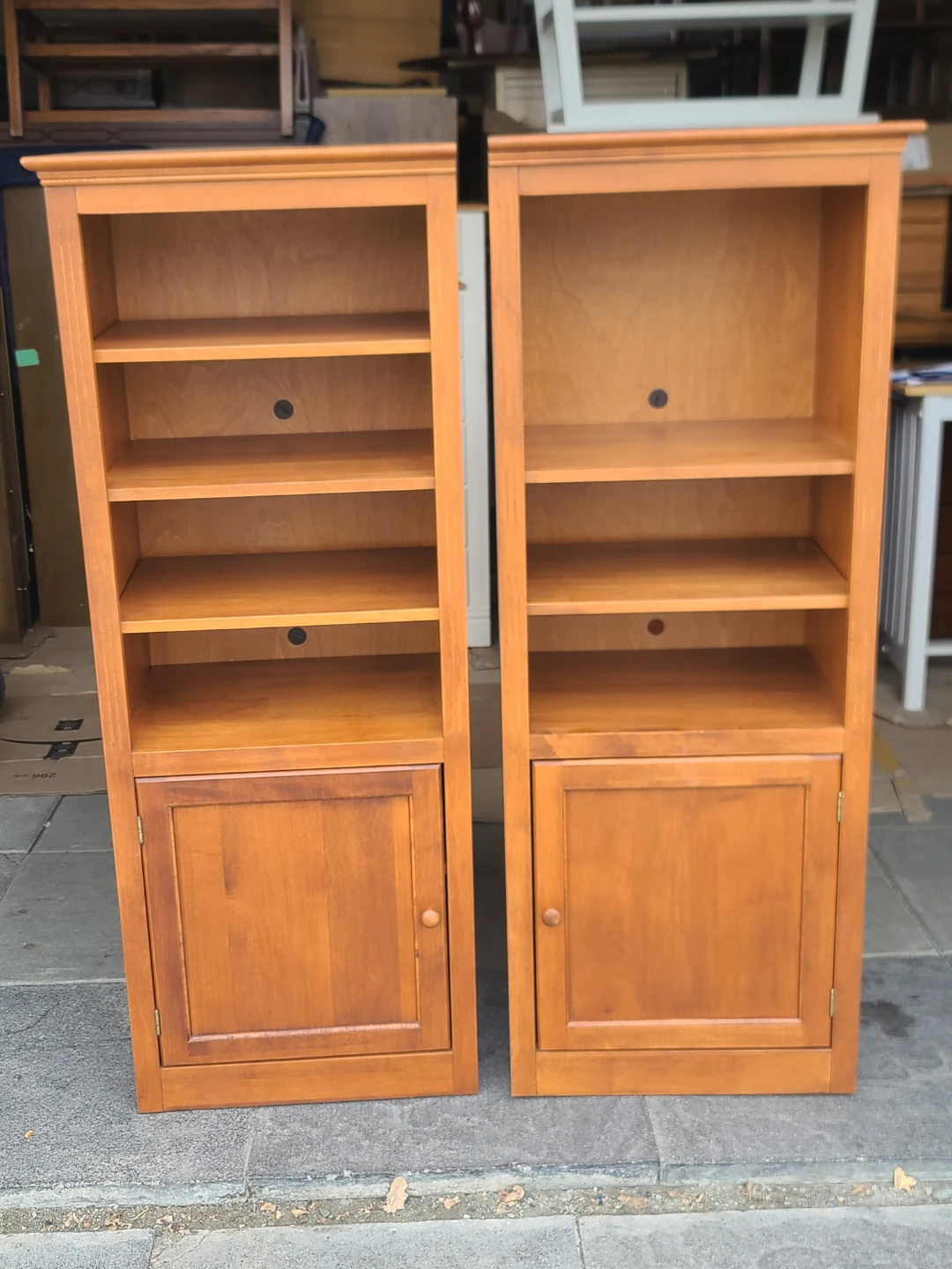 Pair of Solid Wood Bookcases with Cabinets