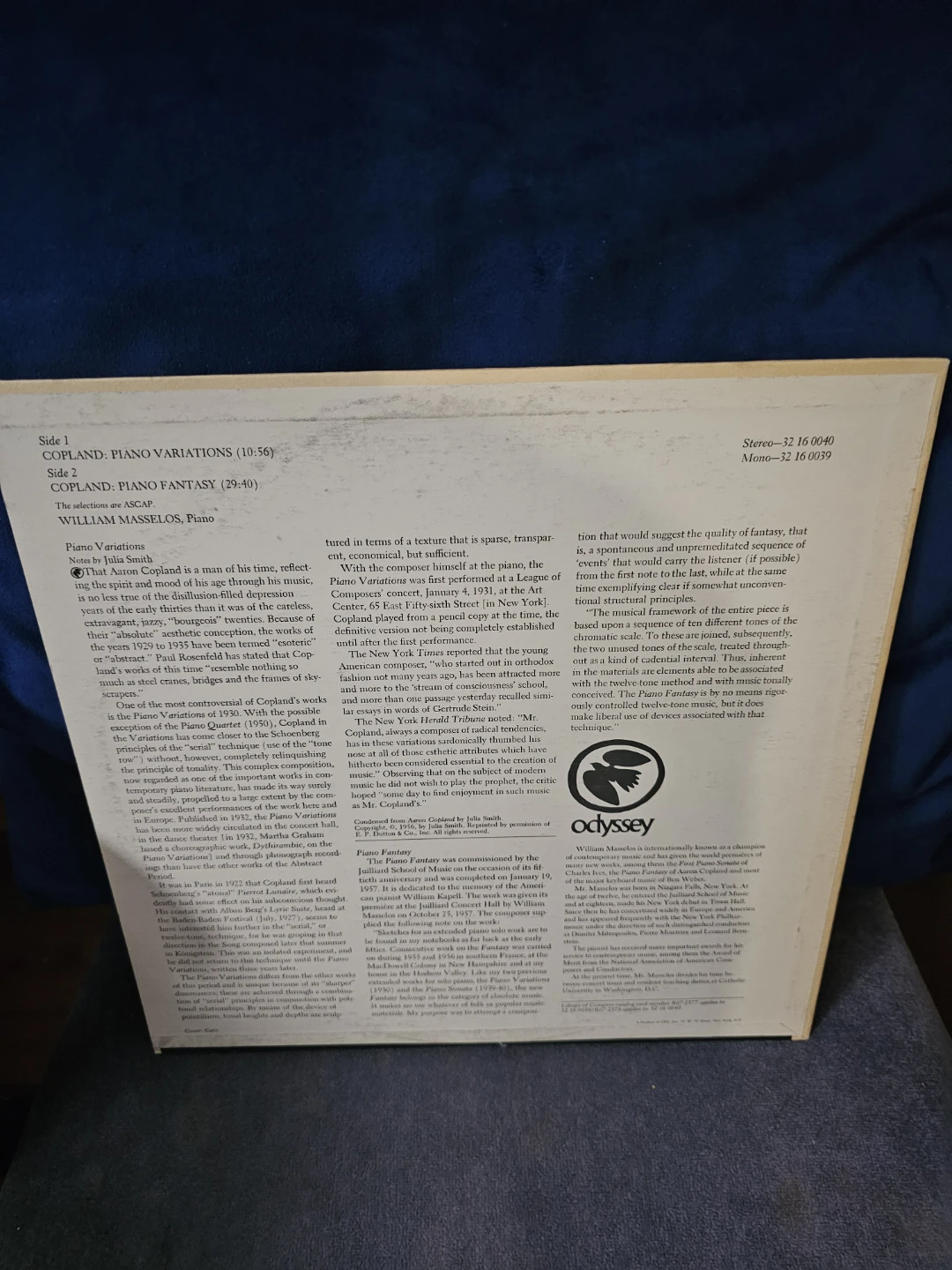 Copland Piano Fantasy Piano Variations Vinyl Record - photo 2