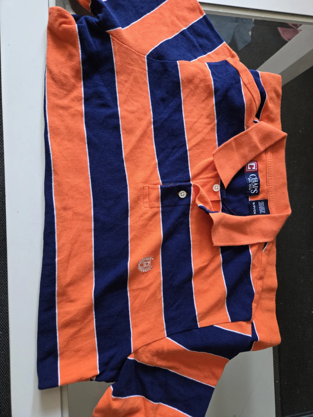 Chaps Striped Polo Shirt Orange/Navy